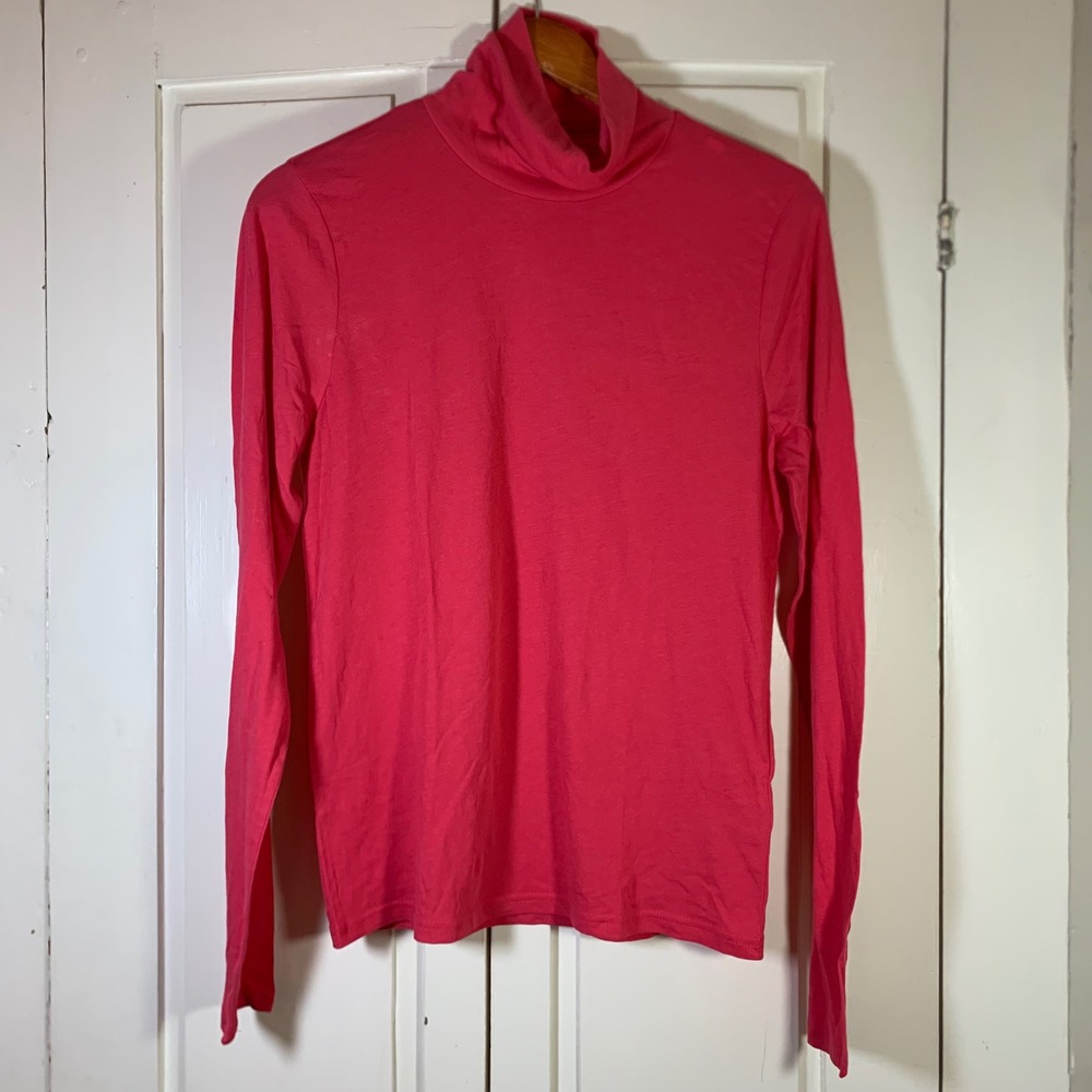 J.Crew Feather Jersey Turtleneck Top Pink Long Sleeve Cotton Women L Cozy Preppy